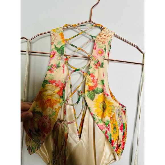 MAC DUGGAL Yellow Floral Chiffon Lace Up Tie Up Back Gown Dress - Picture 15 of 16